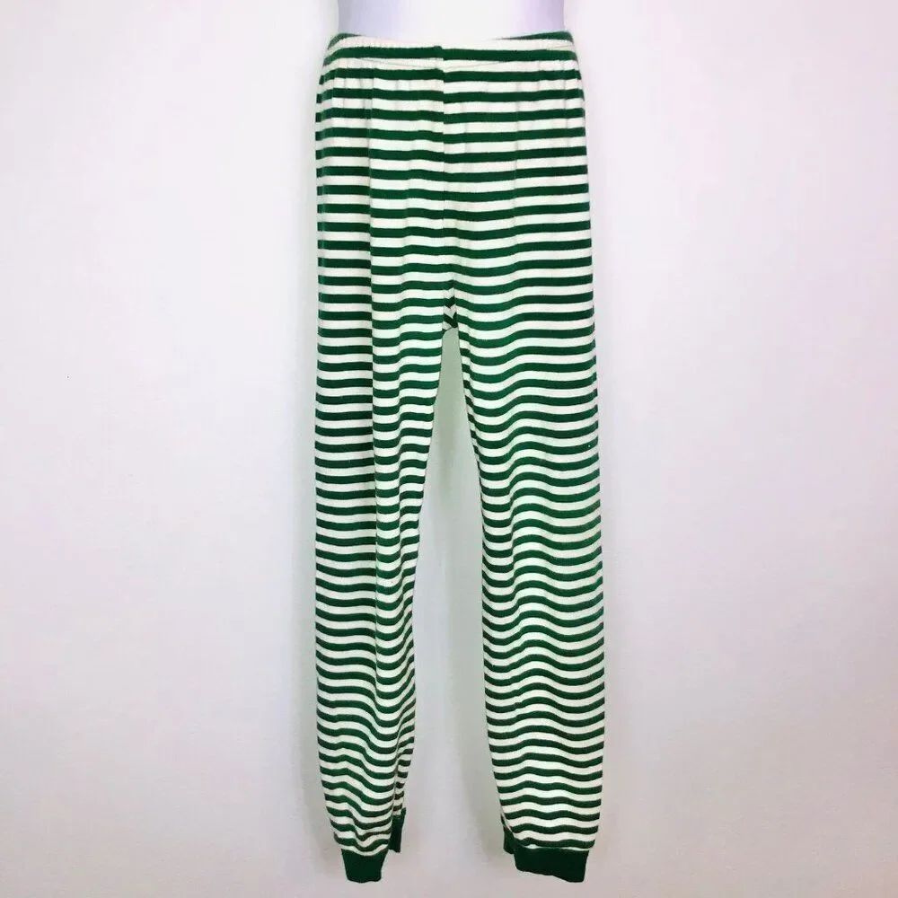 Gymboree Girls Pajamas SZ 10 Green Striped Santa Claus Christmas 2 Piece Holiday